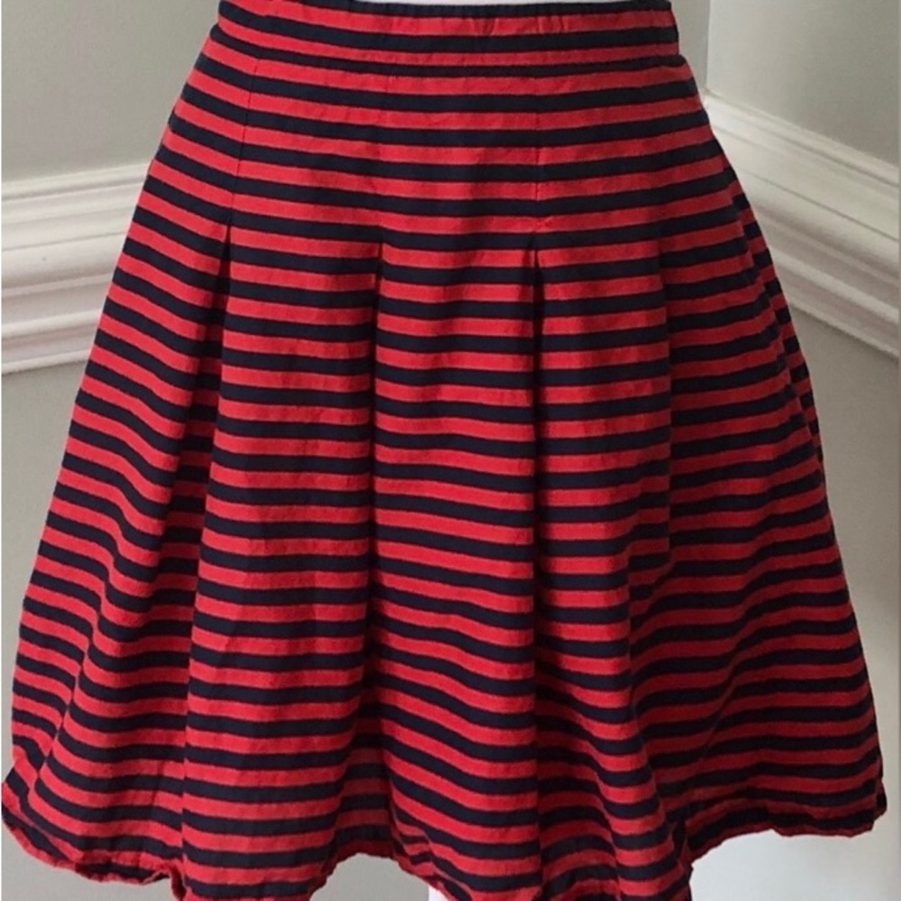 J. Crew Red and Navy Striped A-Line Skirt with Hidden Pockets